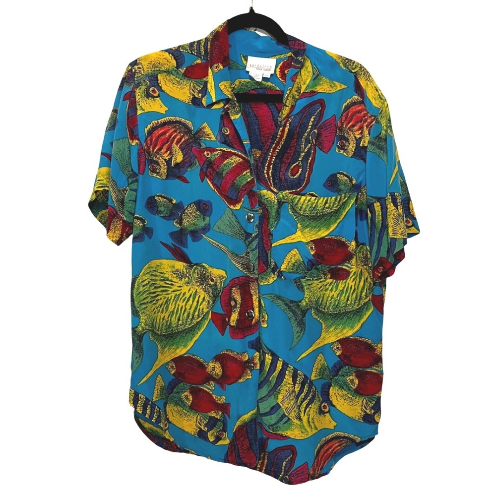 Nordstrom Vibrant Teal Tropical Fish Button-Down Shirt